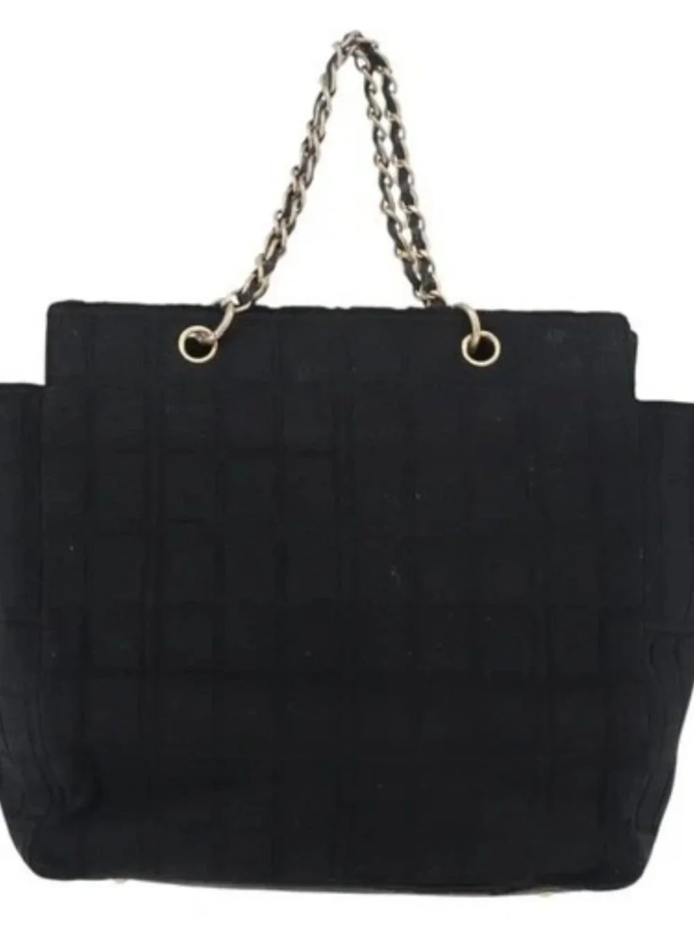 CHANEL Chain Hand Bag Cotton Black Gold CC Auth bs23972